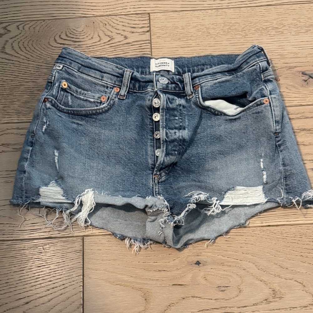 Citizens of Humanity Blue Distressed Denim Shorts Size 27